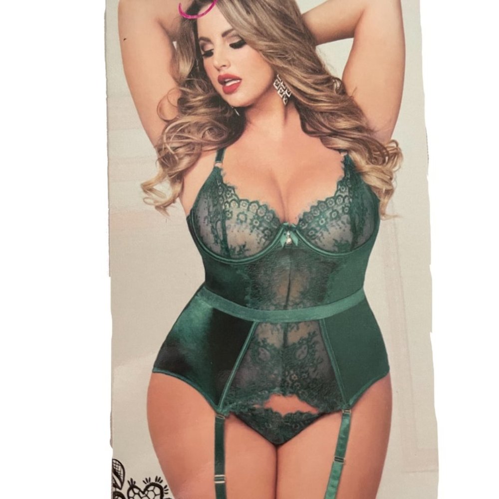 Seven till Midnight Satin & Lace Bustier and Thong set